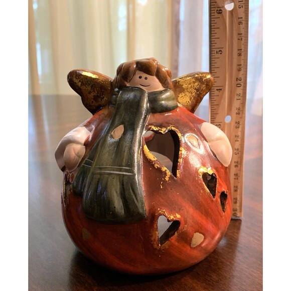 Candle Holder Round Ball Roly Poly Angel Delton Products Hand Painted Cut Out - Picture 11 of 11